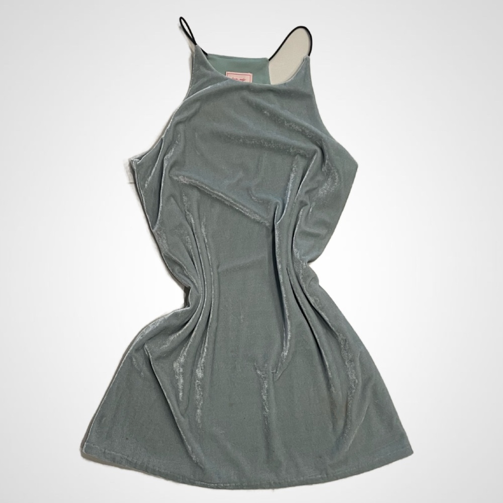 LIKE NEW BABY BLUE VELOUR MINI DRESS.
